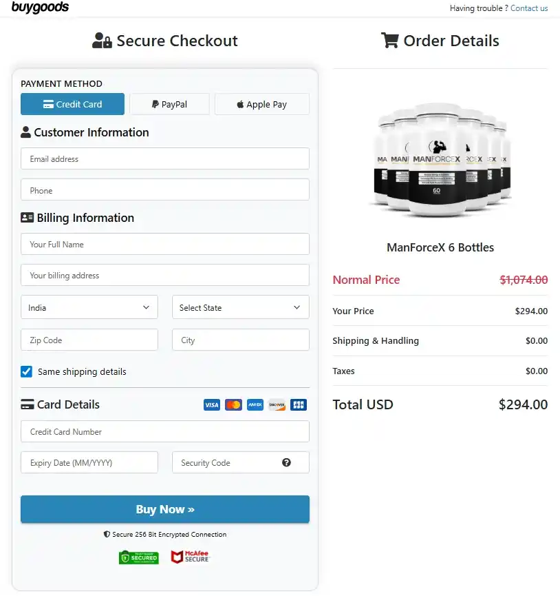 ManForceX ManForceX Order Page